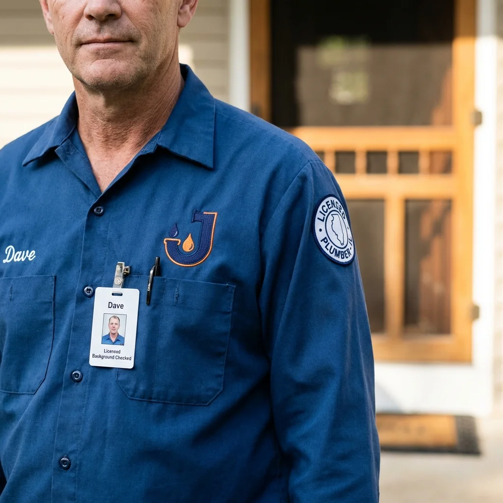 Licensed plumber showing ID badge in Adams, WI