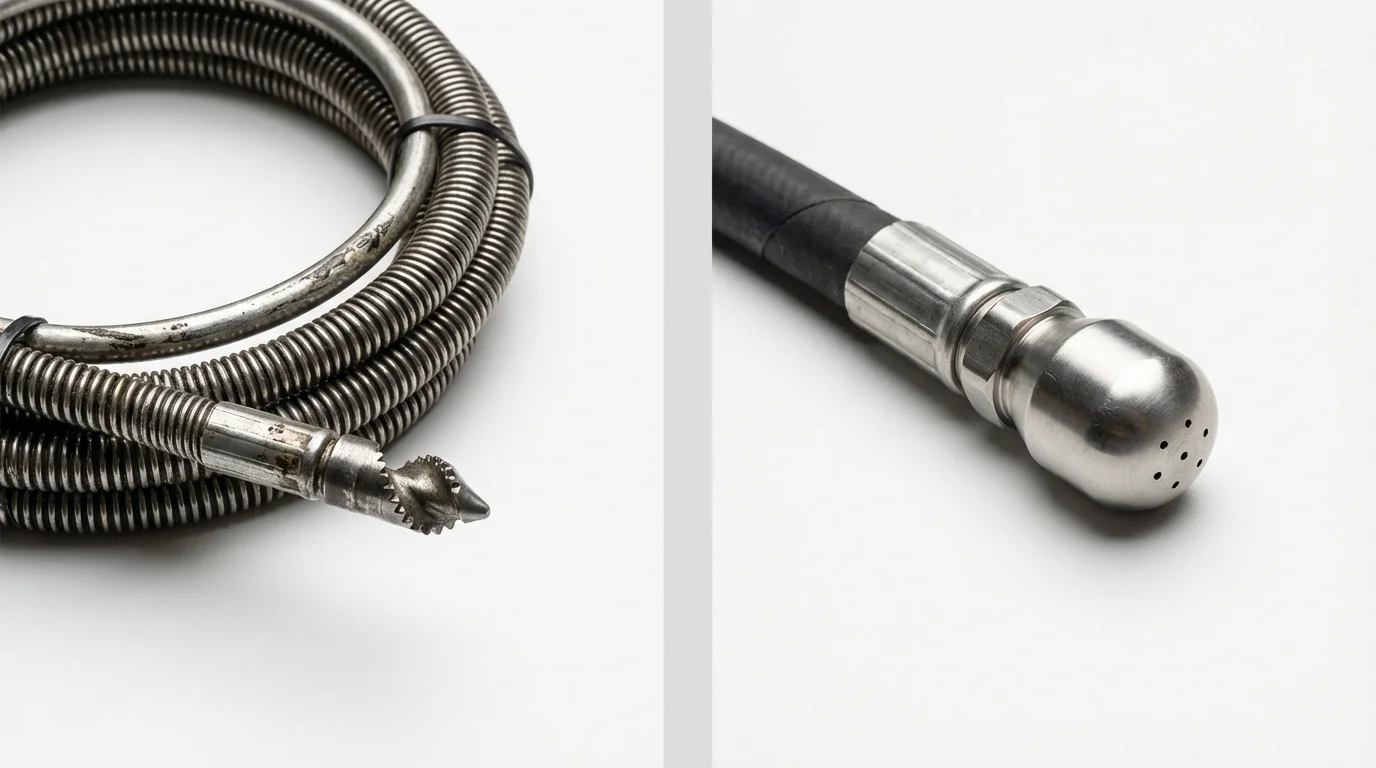 Drain snake cable and hydro jetting nozzle used for drain cleaning in Adams, WI